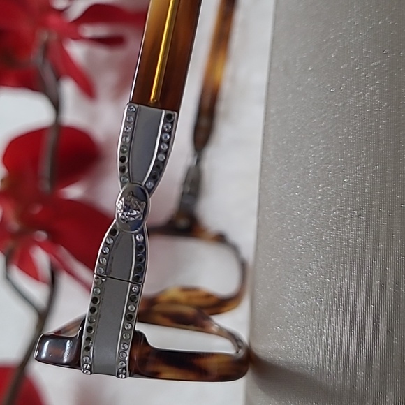 Versace Frames Vintage Eyeglasses Frames Tortoise Silvertone Accents Rhinestones - Picture 3 of 8